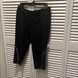 #1130**Black Athletic Capris W/Pocket in front & White Accents